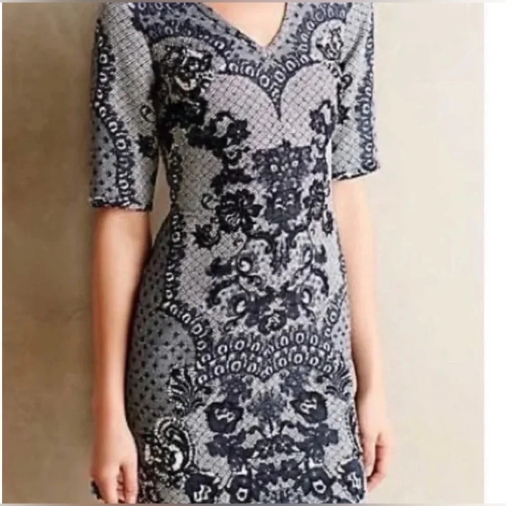 Yoana Baraschi Fleuris Lace Anthropologie Sheath Dress Bodycon Navy Blue Size 0